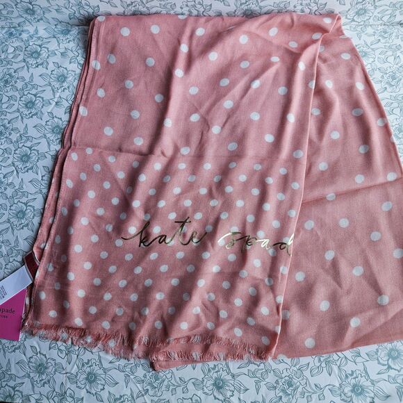 NWT Kate Spade New York Pink Polka Dot Scarf - Picture 3 of 4